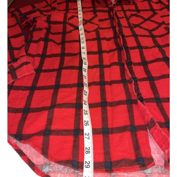 RED Fieldmaster 90s FLANNEL SHIRT Wide black Plaid cotton 2 Pockets MENS LARGE L - Picture 8 of 12